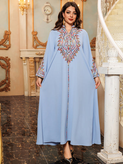 Stylish Floral Long Sleeve Dress - Blue