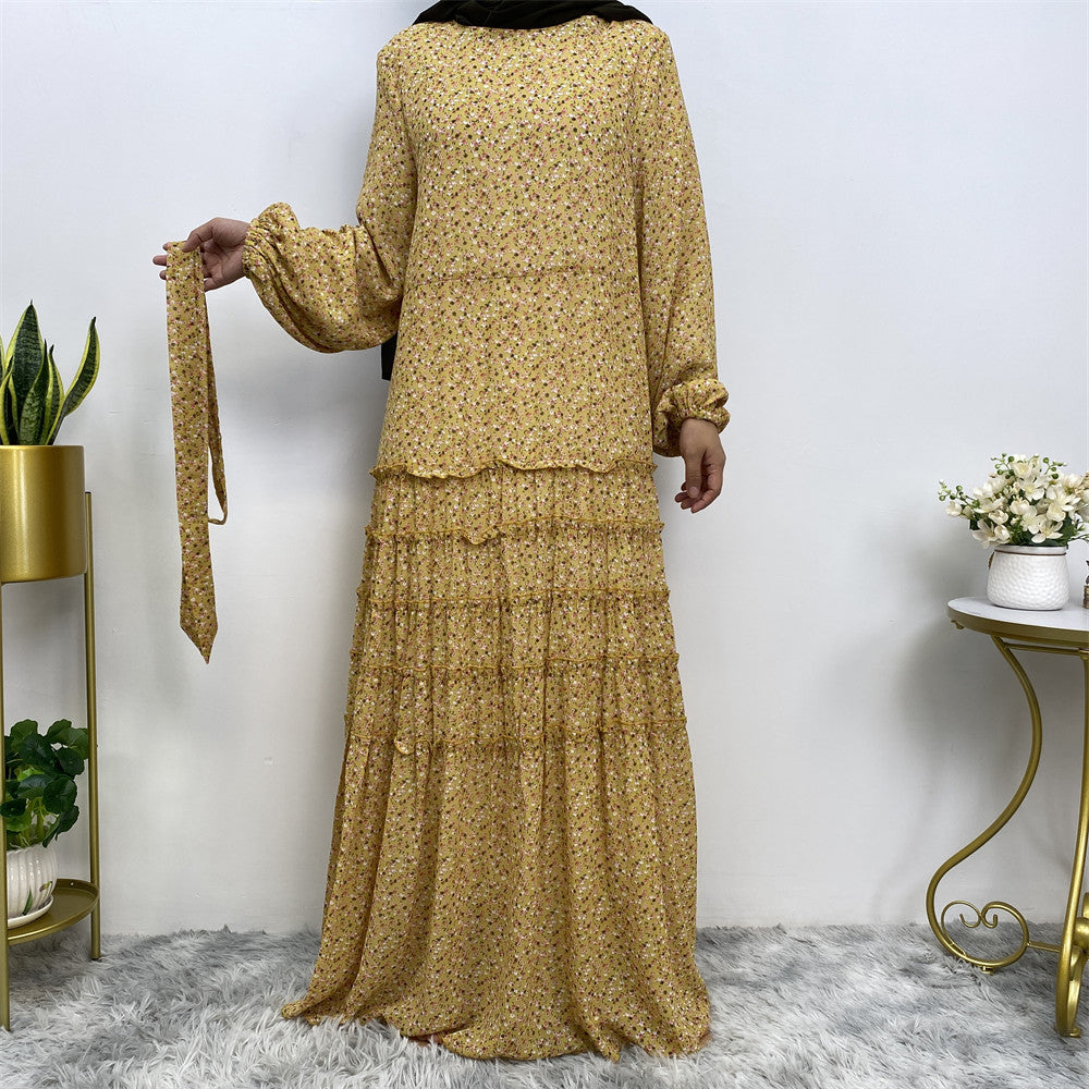 Floral Lace-up Abaya Dress