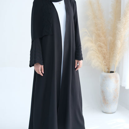 Women's Plain Embroidered Robe Open Abaya