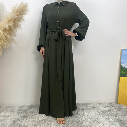 Loose Pocket Buttoned Plain Dress