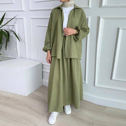 Modern Women's Puff Sleeve Shirt and Skirt Chic Casual Outfit