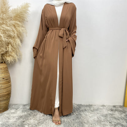 Solid Color Lace-up Modest Robe Dress