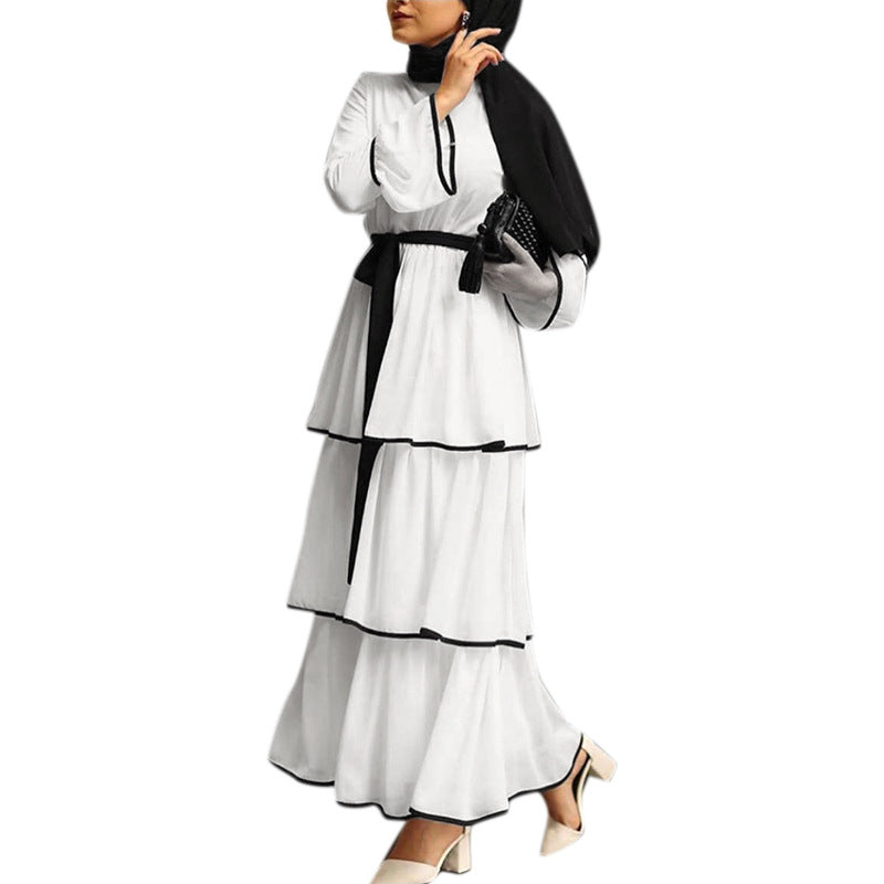 Modest Black White Abaya Dress