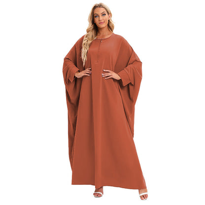 Plain Zipper Bat Sleeve Abaya Dress