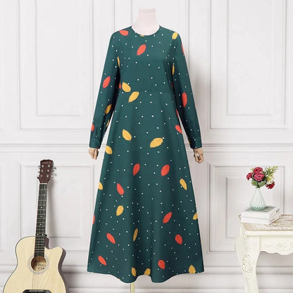 Women's Elegant Floral Polka Dot Modest Dress