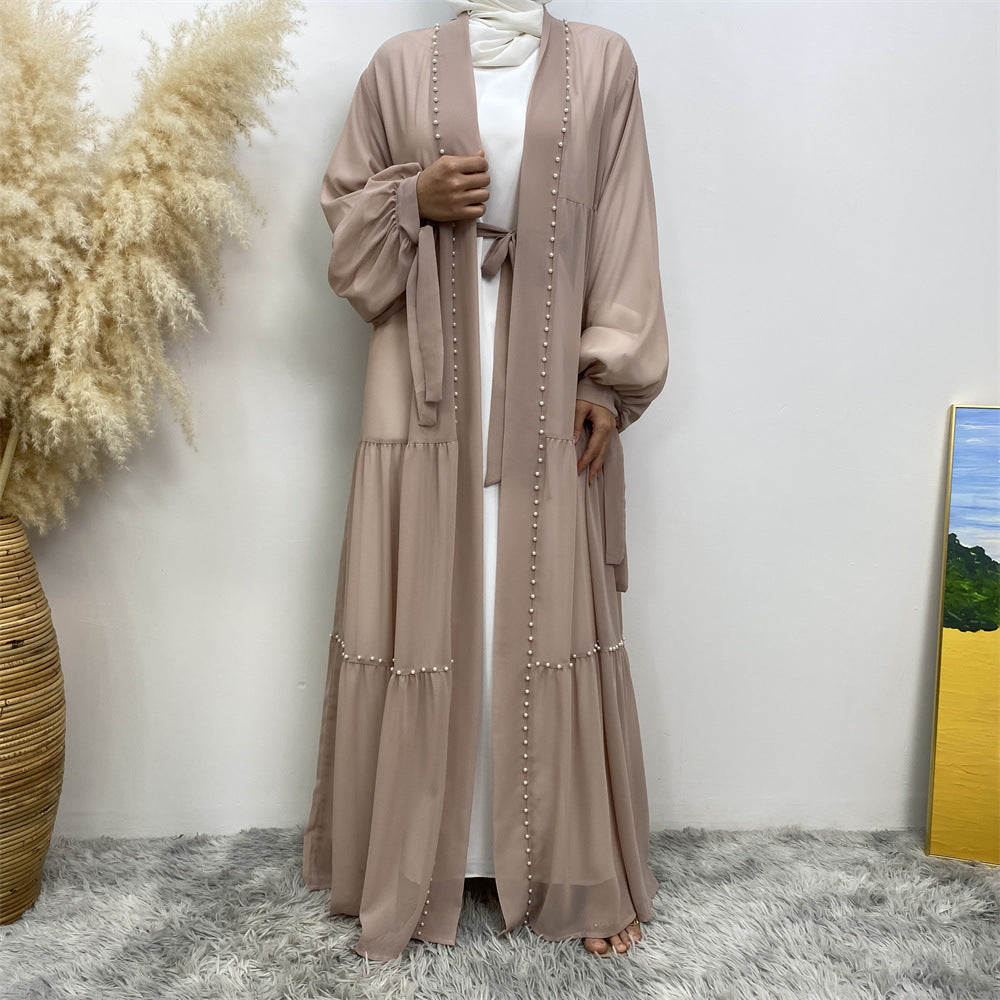 Plain Beaded Strappy Chiffon Robe Dress