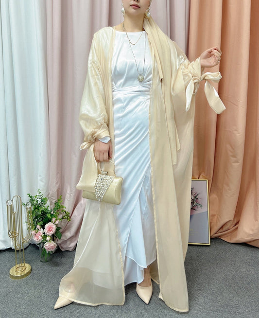 Bubble Sleeve Open Abaya Elegant Robe Dress