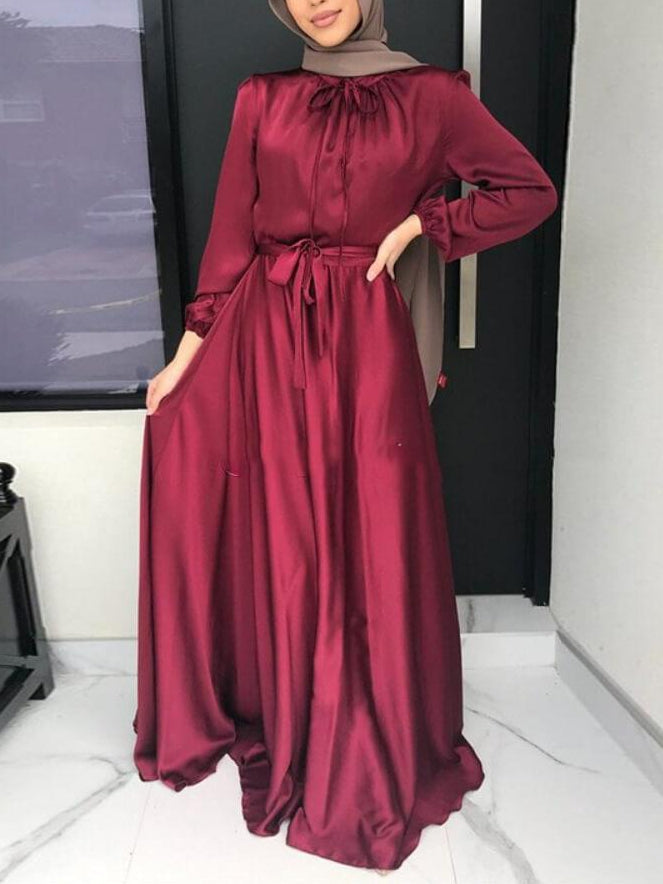 Modest Elegant Satin Plain Abaya Dress