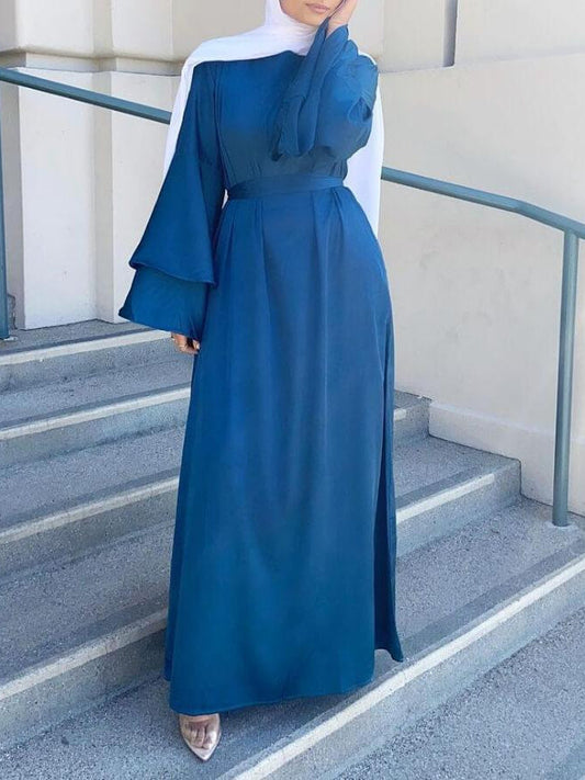 Plain Double-layer Flare Sleeve Abaya Dress