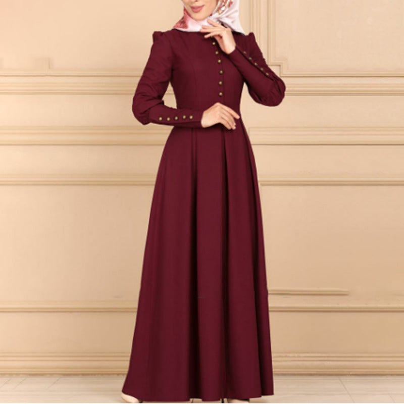 Women's Plain Button Vintage Abaya Dress