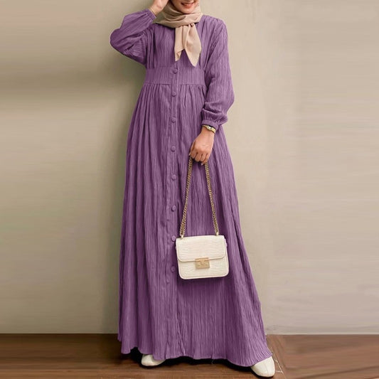 Women's Vintage Long-Sleeve Plain Modest Dress - Lavender