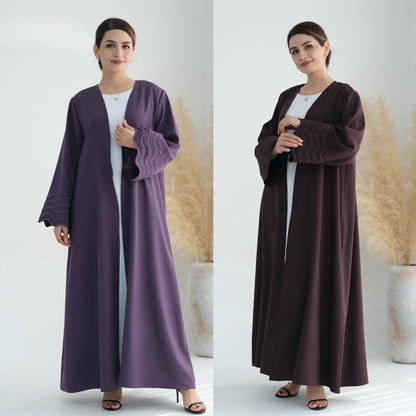 Women's Plain Embroidered Robe Open Abaya