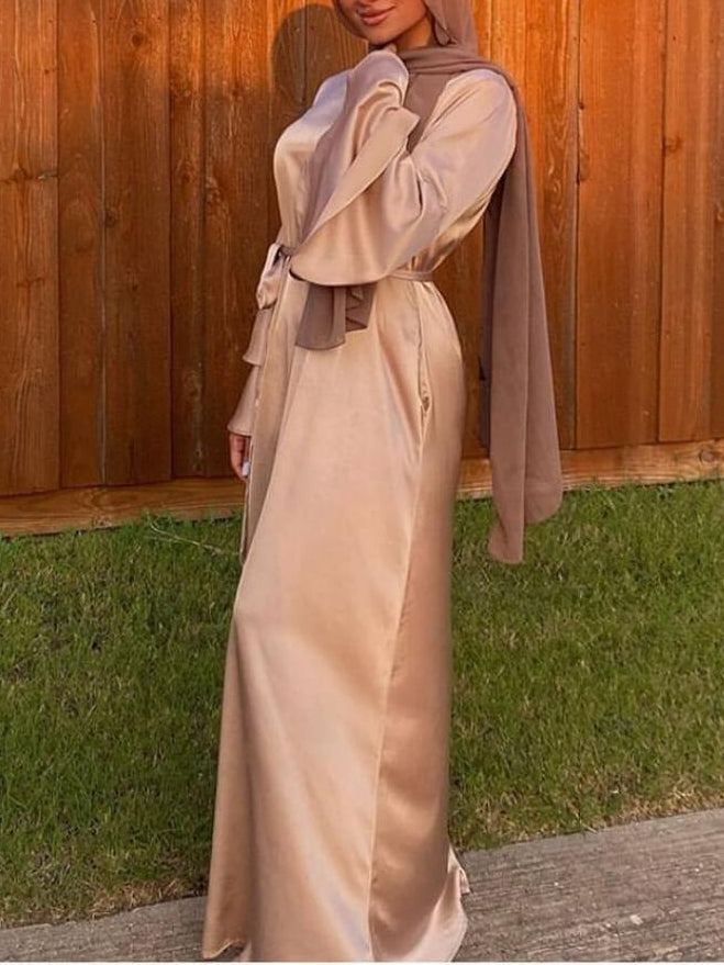 Plain Double-layer Flare Sleeve Abaya Dress