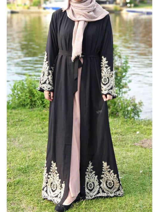 Modest Patchwork Lace Black Robe