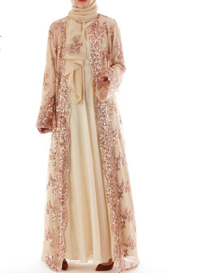 Modest Sequin Embroidered Robe Dress